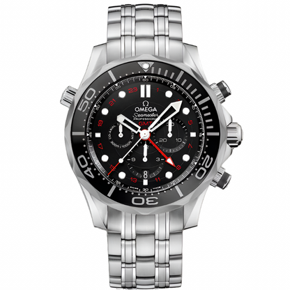 Omega Seamaster Diver 300M 44mm Chronograph GMT Black Dial Automatic Watch with Steel Bracelet 212.30.44.52.01.001