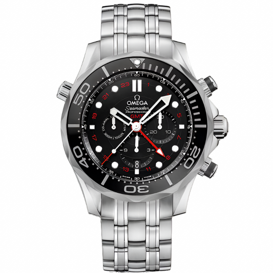 Omega Seamaster Diver 300M 44mm Chronograph GMT Black Dial Automatic Watch with Steel Bracelet 212.30.44.52.01.001
