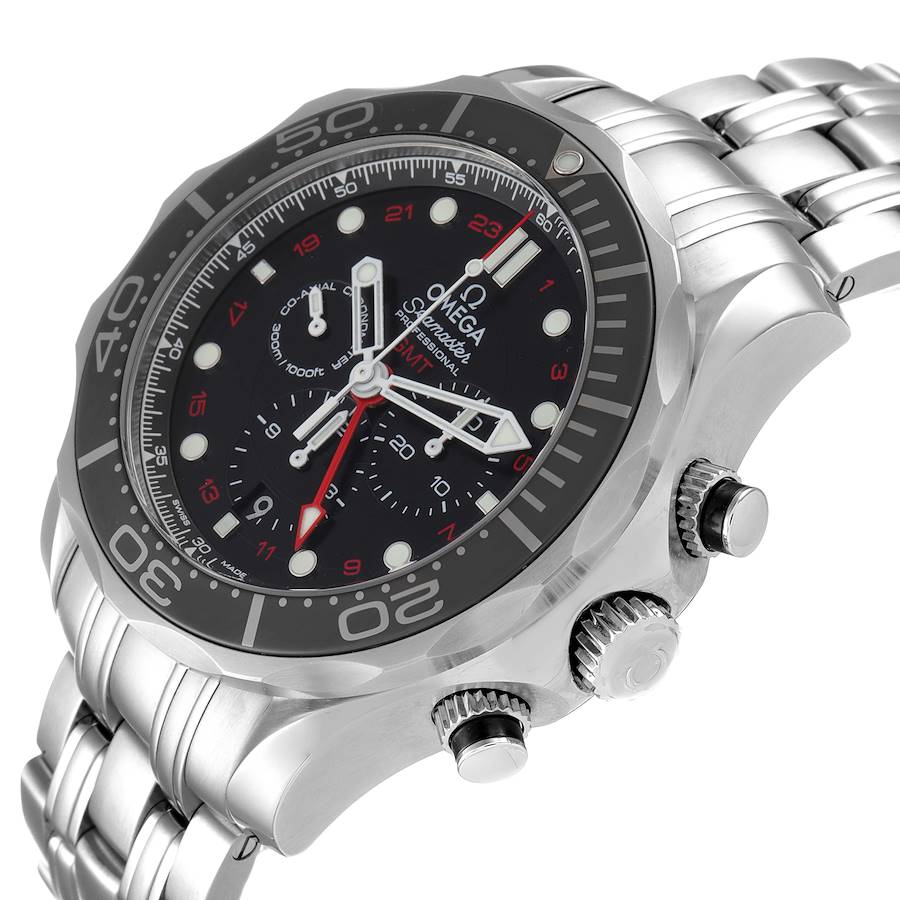 Omega Seamaster Diver 300M 44mm Chronograph GMT Black Dial Automatic Watch with Steel Bracelet 212.30.44.52.01.001