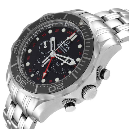 Omega Seamaster Diver 300M 44mm Chronograph GMT Black Dial Automatic Watch with Steel Bracelet 212.30.44.52.01.001