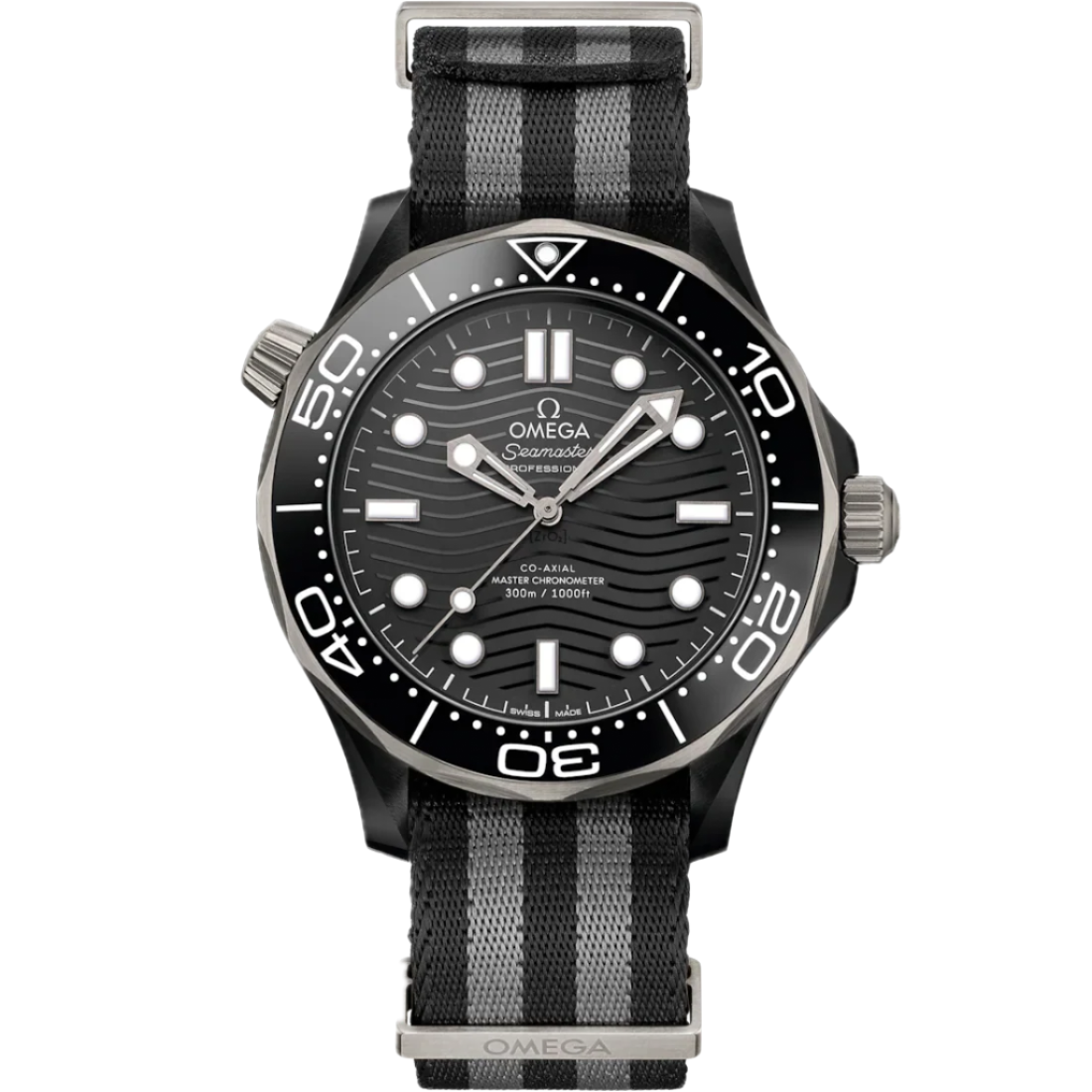 Omega Seamaster 300 Black Ceramic Dial Grey Bezel Canvas Strap 43.5mm Watch 210.92.44.20.01.002