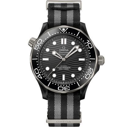 Omega Seamaster 300 Black Ceramic Dial Grey Bezel Canvas Strap 43.5mm Watch 210.92.44.20.01.002