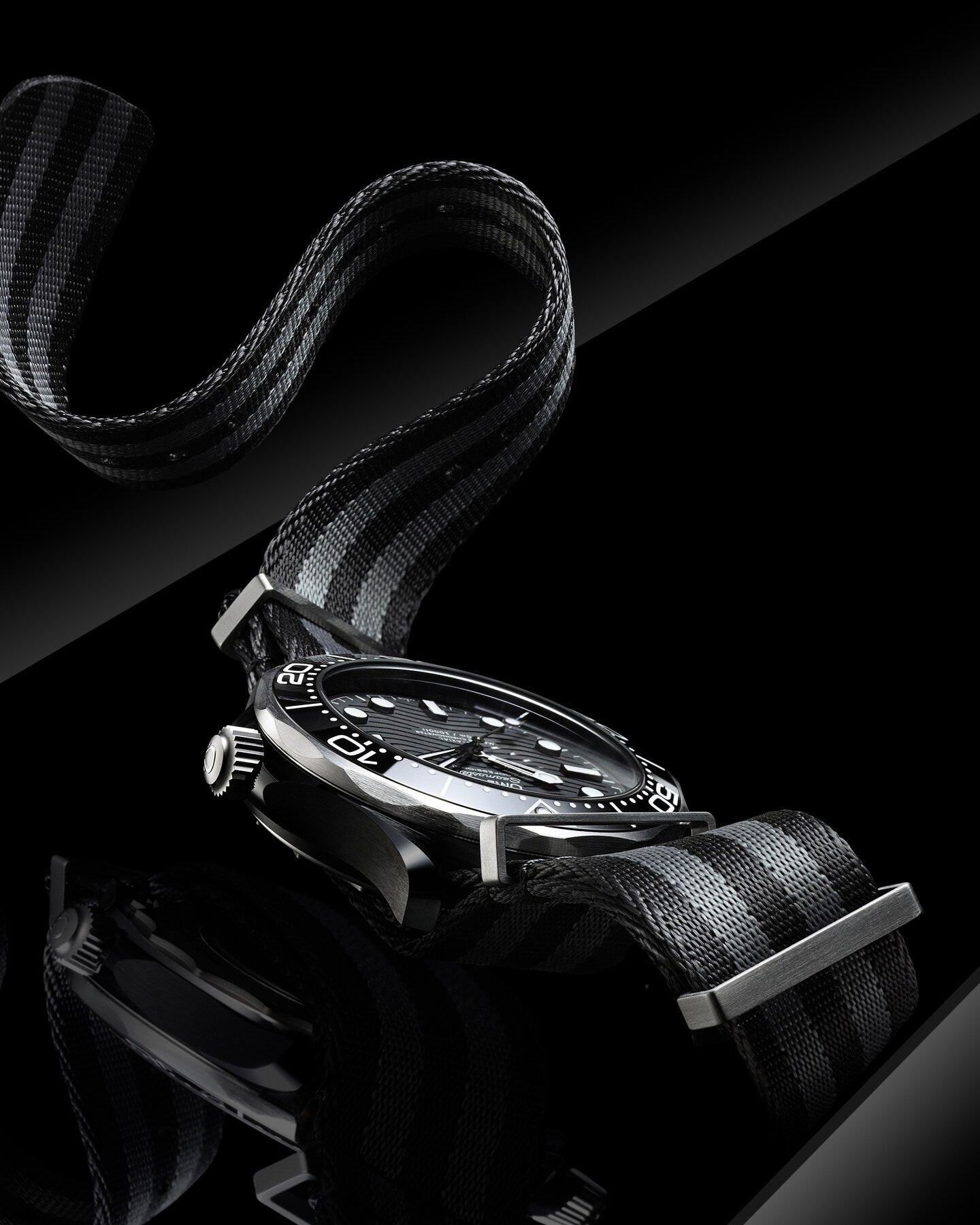 Omega Seamaster 300 Black Ceramic Dial Grey Bezel Canvas Strap 43.5mm Watch 210.92.44.20.01.002