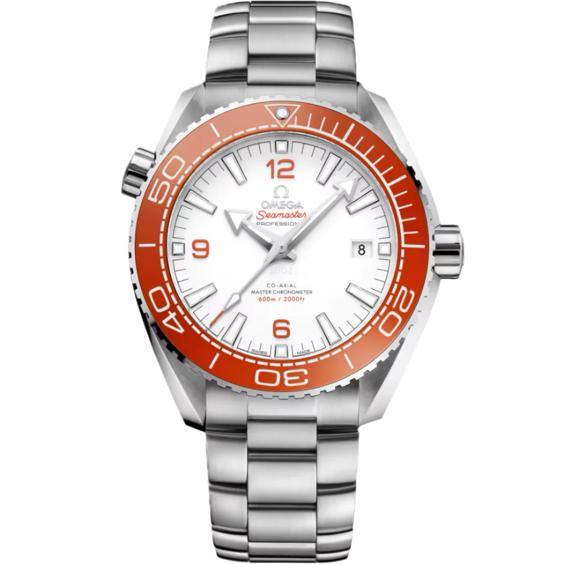 Omega Seamaster Planet Ocean White Dial Automatic 43mm Orange Bezel 600M Watch 215.30.44.21.04.001