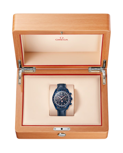 Omega Speedmaster Moonphase 44mm Chronograph Blue Ceramic & Aventurine Dial Automatic Watch on Leather Strap 304.93.44.52.03.002