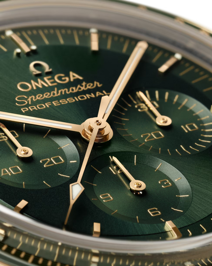 Omega Speedmaster Moonwatch Green Dial 18kt Moonshine Gold Chronograph 42mm 310.60.42.50.10.001