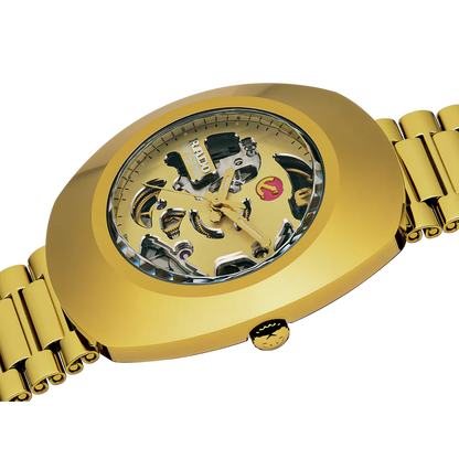 Rado The Original Automatic Men’s Watch R12064253 – 35mm Oval Gold-Tone Dial, Yellow Gold-Tone Stainless Steel Case & Bracelet, Transparent Case Back, Scratch-Resistant Sapphire, 30M WR