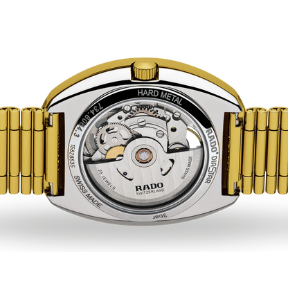 Rado The Original Automatic Men’s Watch R12064253 – 35mm Oval Gold-Tone Dial, Yellow Gold-Tone Stainless Steel Case & Bracelet, Transparent Case Back, Scratch-Resistant Sapphire, 30M WR