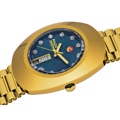 Rado The Original R12413523 – Men's Automatic Yellow Gold PVD Stainless Steel Watch, Blue Dial, Diamond Markers, Sapphire Crystal & 30M WR