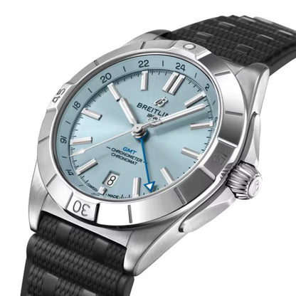 Breitling Chronomat GMT 40mm Ice Blue Dial Men’s Watch – Stainless Steel, Rubber Strap, Automatic, 200M Water Resistant | Luxero