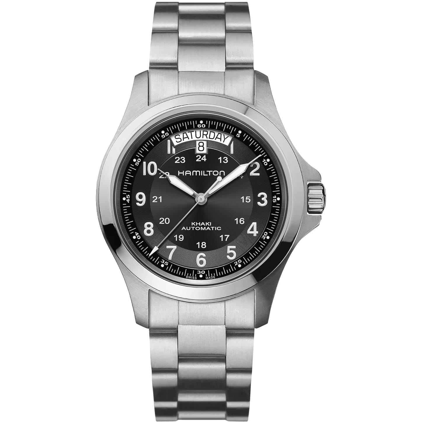 Hamilton Khaki King II Automatic Black Dial 40mm Men’s Watch H64455133 – Stainless Steel Bracelet, Day-Date Display, Calibre H-40, 80-Hour Power Reserve, 50M Water Resistance