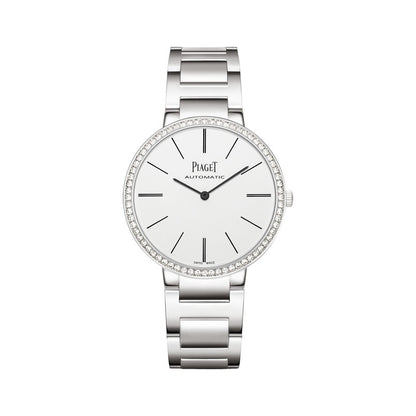 Piaget Altiplano Automatic White Gold Ladies Watch with Diamond Bezel White Dial