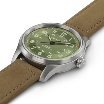 Hamilton Khaki Field Titanium Automatic Green Dial Men’s Watch H70545560 – 42mm, Calfskin Leather Strap, Calibre H-10, 80-Hour Power Reserve, Sapphire Crystal, 100M Water Resistance