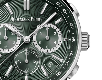 Audemars Piguet watch face with green dial and silver accents