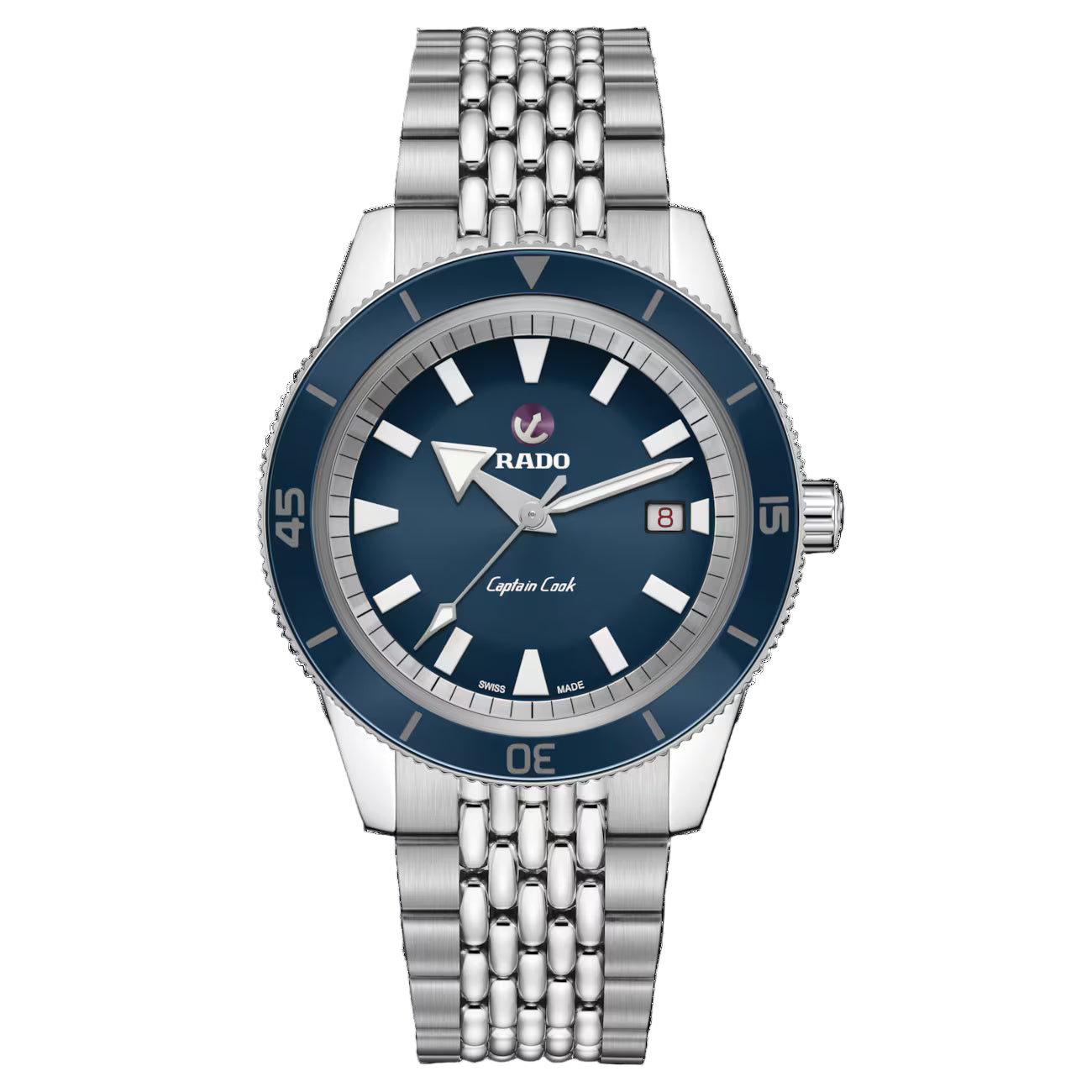 Rado R32505203 – Men's Captain Cook Automatic Watch, 42mm Stainless Steel Case with Blue Dial, Blue Ceramic Bezel & Silver Bracelet, 80-Hour Power Reserve, 200m Water Resistance