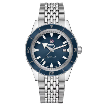 Rado R32505203 – Men's Captain Cook Automatic Watch, 42mm Stainless Steel Case with Blue Dial, Blue Ceramic Bezel & Silver Bracelet, 80-Hour Power Reserve, 200m Water Resistance