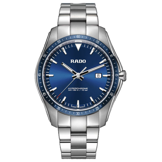 Rado R32502203 – Men's HyperChrome Quartz Watch, 44mm Stainless Steel Case with Blue Dial & High-Tech Ceramic Bezel, 100m Water Resistance