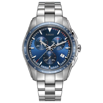 Rado R32259203 – Men's HyperChrome Chronograph, 44mm Stainless Steel, Blue Dial, Ceramic Bezel, Quartz, 100M WR