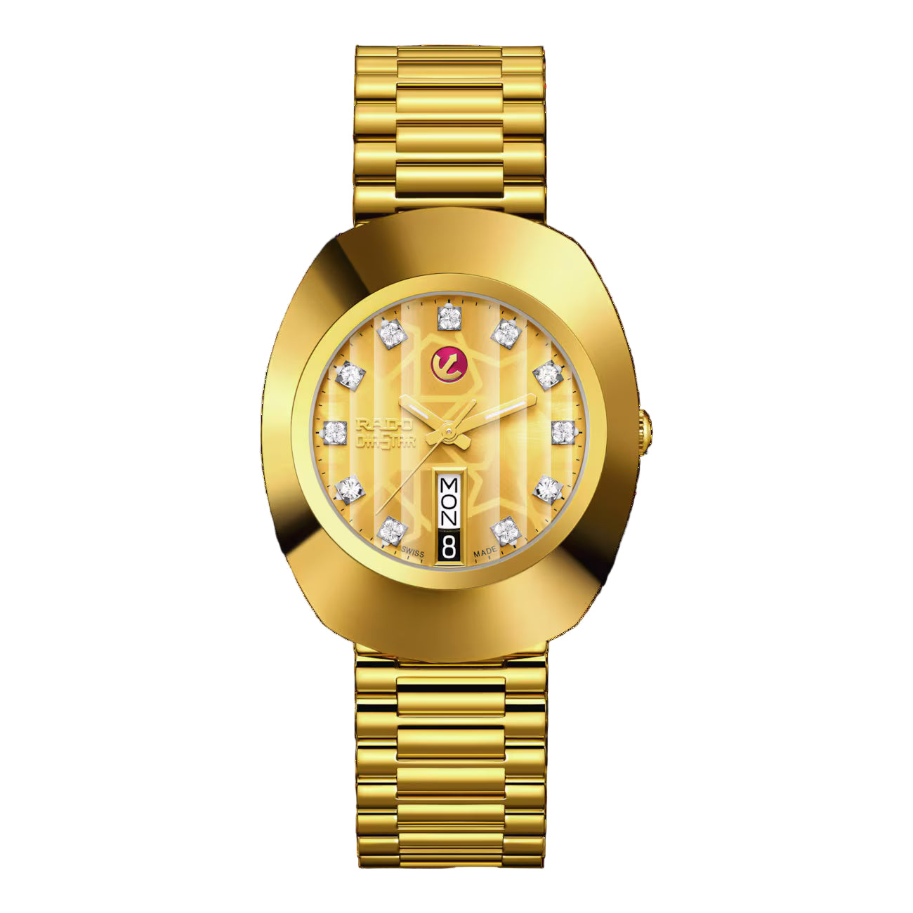 Rado R12413503 – Men's The Original Automatic Watch, 35mm Yellow Gold PVD Stainless Steel Case with Gold Dial, Diamond Markers, Day-Date Display, 80-Hour Power Reserve, 30M Water Resistance