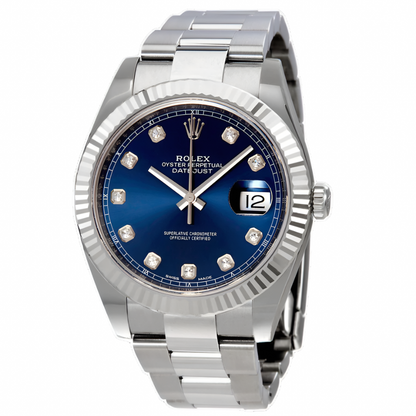 Rolex Datejust 41 Blue Diamond Dial Stainless Steel & 18K White Gold Oyster Men's Watch 126334BLDO