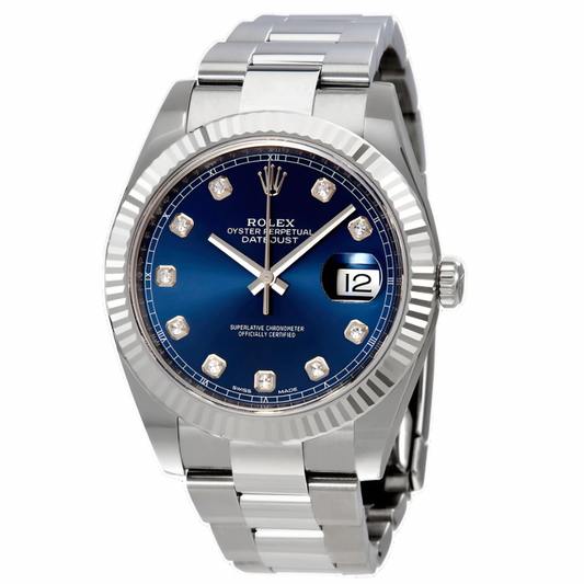 Rolex Datejust 41 Blue Diamond Dial Stainless Steel & 18K White Gold Oyster Men's Watch 126334BLDO