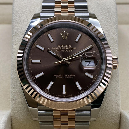 Rolex Datejust 41 Chocolate Dial Fluted Bezel Two-Tone Everose Gold Watch 126331