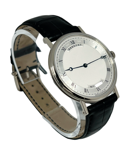 Breguet Classique 5157BB/11/9V6 Men’s 38mm Ultra-Thin White Gold Automatic Watch – Silver Dial, Black Leather Strap