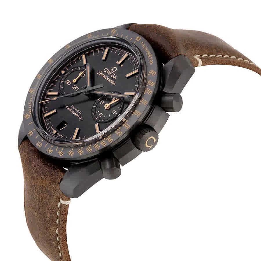 Omega watch with brown leather strap on a white background