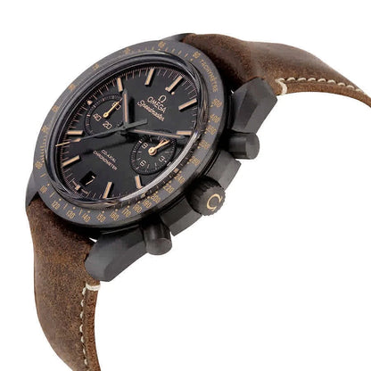 Omega watch with brown leather strap on a white background