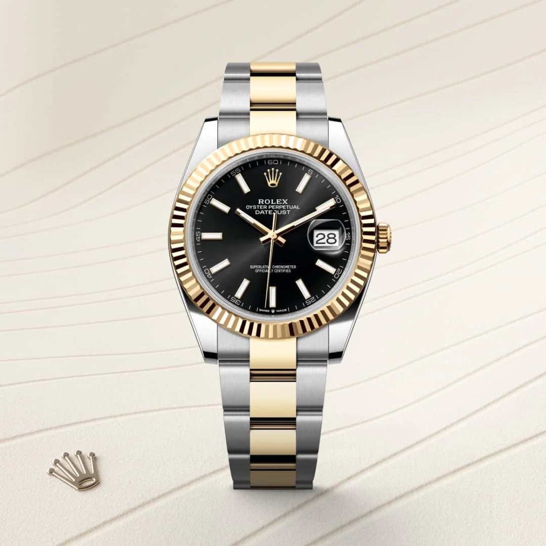Rolex Datejust 41 Black Dial Fluted Yellow Gold Bezel Two-Tone Oyster Bracelet Watch M126333-0013