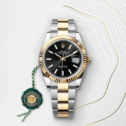 Rolex Datejust 41 Black Dial Fluted Yellow Gold Bezel Two-Tone Oyster Bracelet Watch M126333-0013