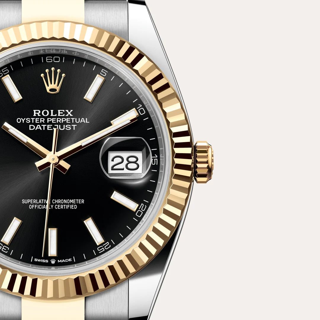 Rolex Datejust 41 Black Dial Fluted Yellow Gold Bezel Two-Tone Oyster Bracelet Watch M126333-0013