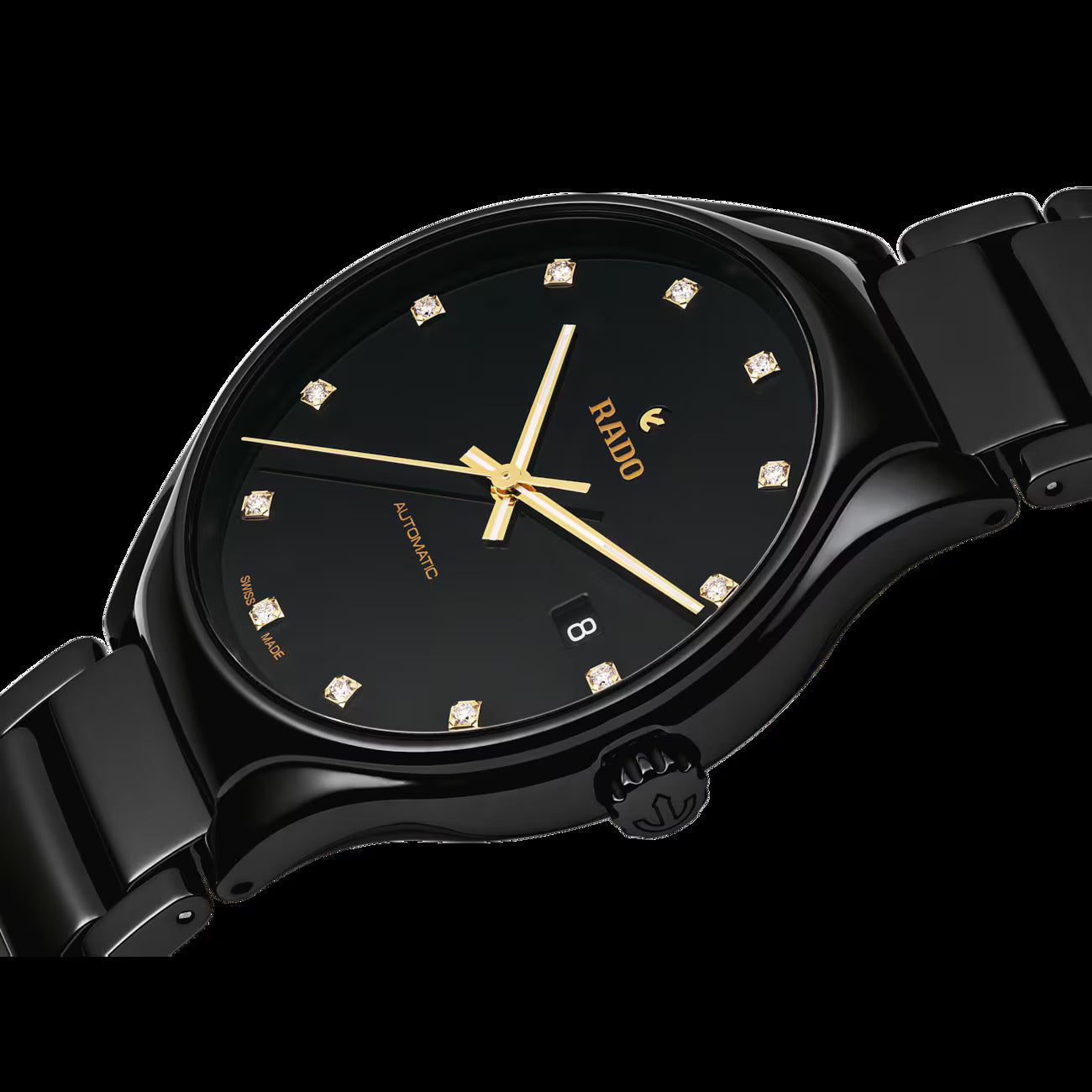 Rado R27056732 – Men's True Automatic Watch, 40mm Black High-Tech Ceramic Case & Bracelet, Diamond Markers, Rose Gold Hands, 80H Power Reserve, 50M WR