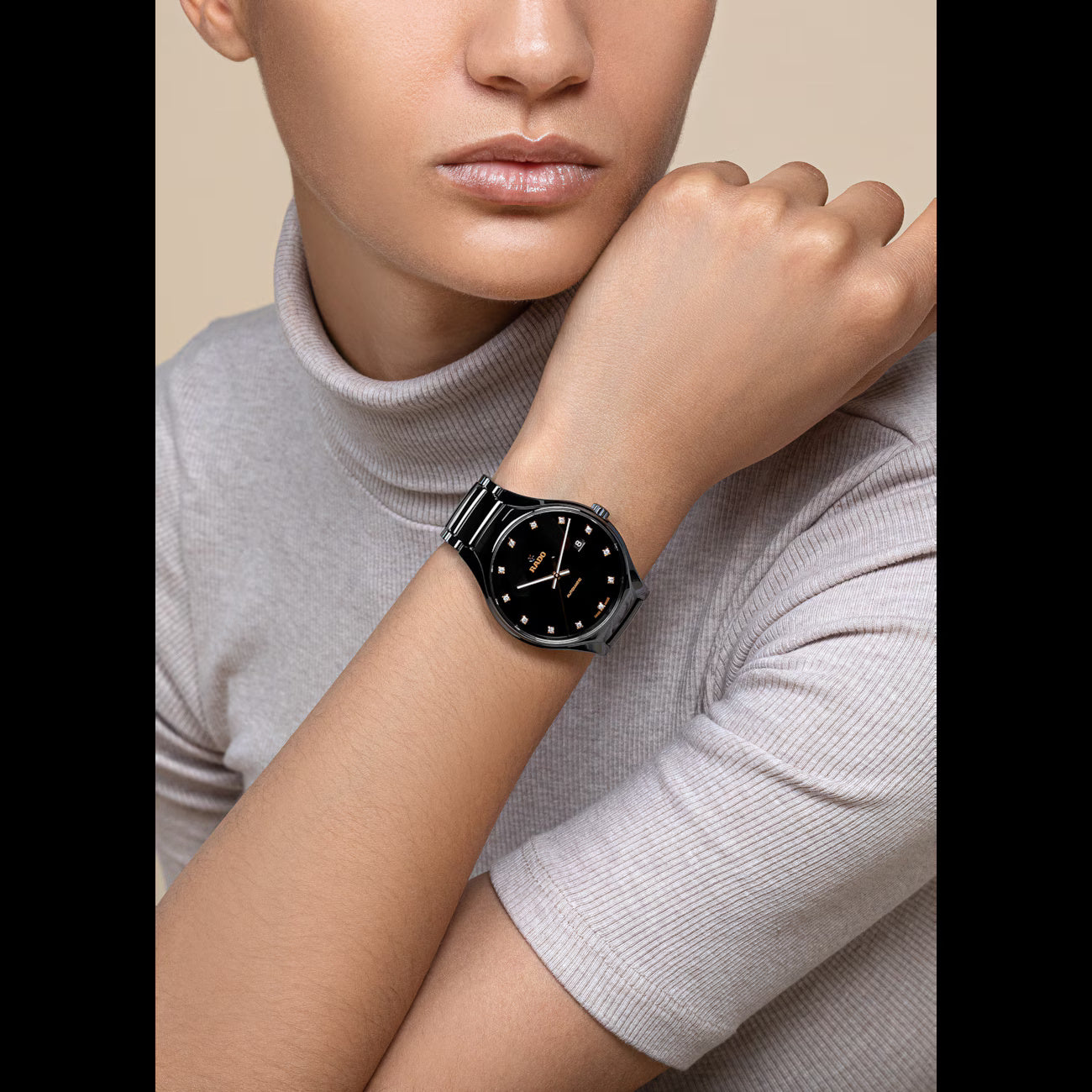 Rado R27056732 – Men's True Automatic Watch, 40mm Black High-Tech Ceramic Case & Bracelet, Diamond Markers, Rose Gold Hands, 80H Power Reserve, 50M WR