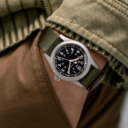 Hamilton Khaki Field Mechanical Black Dial 38mm Watch H69439931 – Green NATO Strap, Hand-Wound Calibre H-50, 80-Hour Power Reserve, 50M Water Resistance