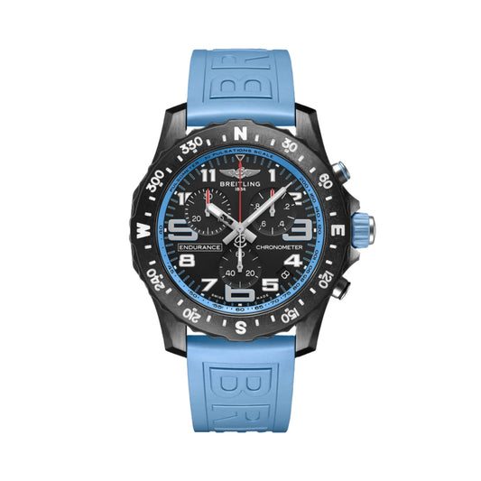 Breitling Professional X82310281B1S1 – 44mm Men's Swiss Quartz Chronograph Watch with Black Dial, Light Blue Rubber Strap & Ultralight Breitlight Case