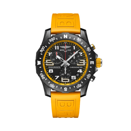 Breitling Endurance Pro X82310A41B1S1 – 44mm Men's Swiss Quartz Chronograph Watch with Black Dial, Yellow Rubber Strap & Lightweight Breitlight Case