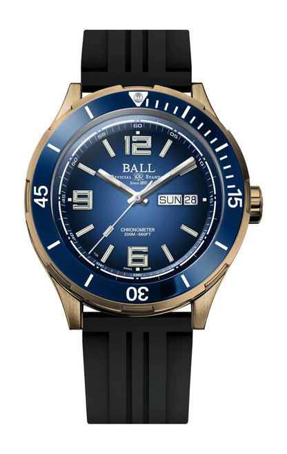 Ball Roadmaster DM3070B-P1CJ-BE – Women's 42mm Swiss Automatic Bronze Dive Watch with Blue Dial, Rubber Strap & 200M Water Resistance