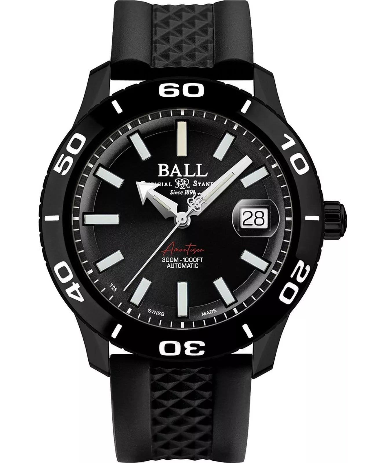 Ball Fireman DM3090A-P10J-BK – Men's 40mm Swiss Automatic Dive Watch with Black Dial, Rubber Strap & 300M Water Resistance