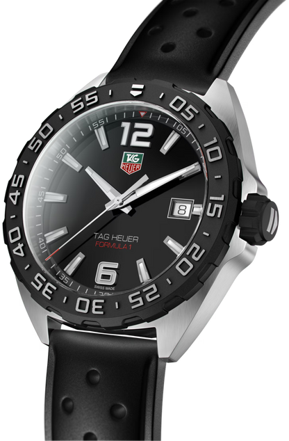 Tag Heuer Formula 1 WAZ1110.FT8023 – Men's 41mm Stainless Steel Quartz Sport Watch with Black Dial, Titanium Carbide Bezel & Rubber Strap