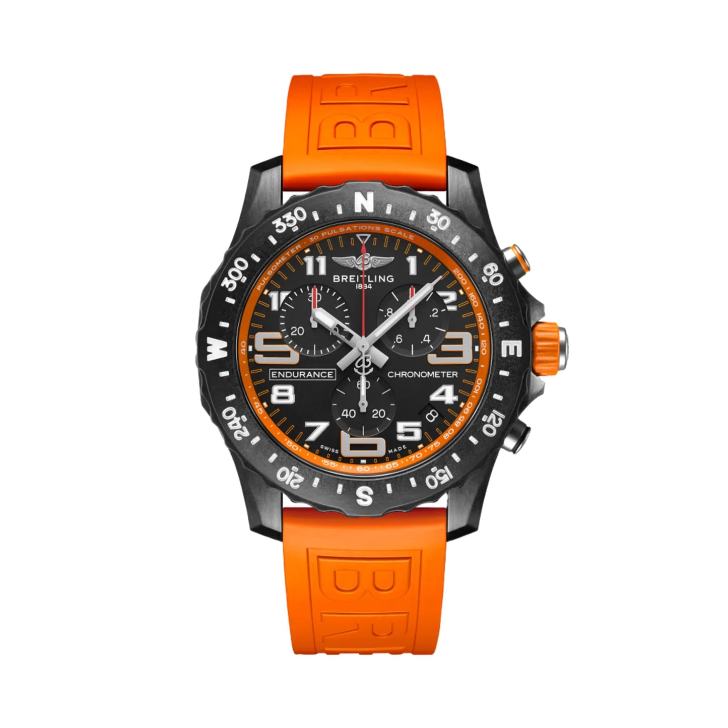 Breitling Endurance Pro X82310A51B1S1 – 44mm Men's Swiss Quartz Chronograph Watch with Black Dial, Orange Rubber Strap & Durable Breitlight Case