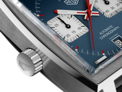 Tag Heuer Monaco CAW211P.FC6356 – Men's 39mm Square Stainless Steel Automatic Chronograph with 'Denim' Blue Dial & Black Leather Strap