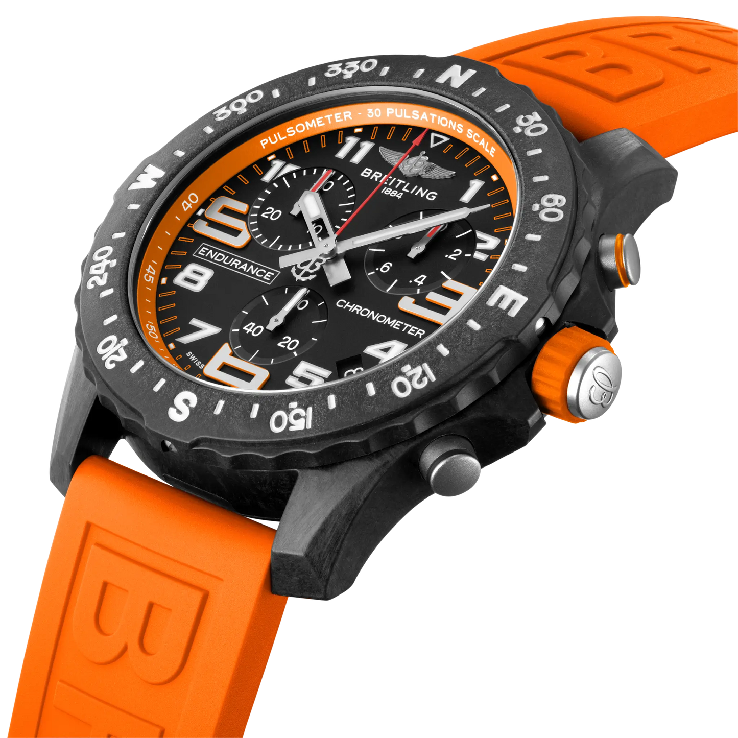 Breitling Endurance Pro X82310A51B1S1 – 44mm Men's Swiss Quartz Chronograph Watch with Black Dial, Orange Rubber Strap & Durable Breitlight Case