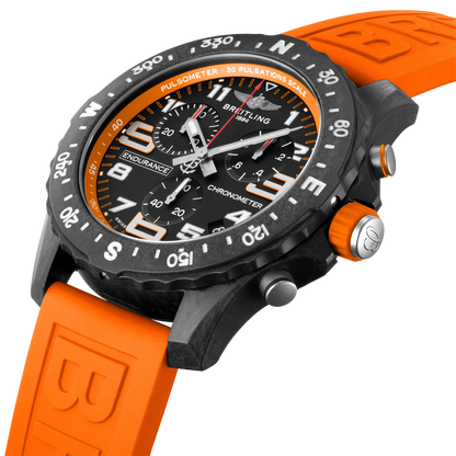 Breitling Endurance Pro X82310A51B1S1 – 44mm Men's Swiss Quartz Chronograph Watch with Black Dial, Orange Rubber Strap & Durable Breitlight Case