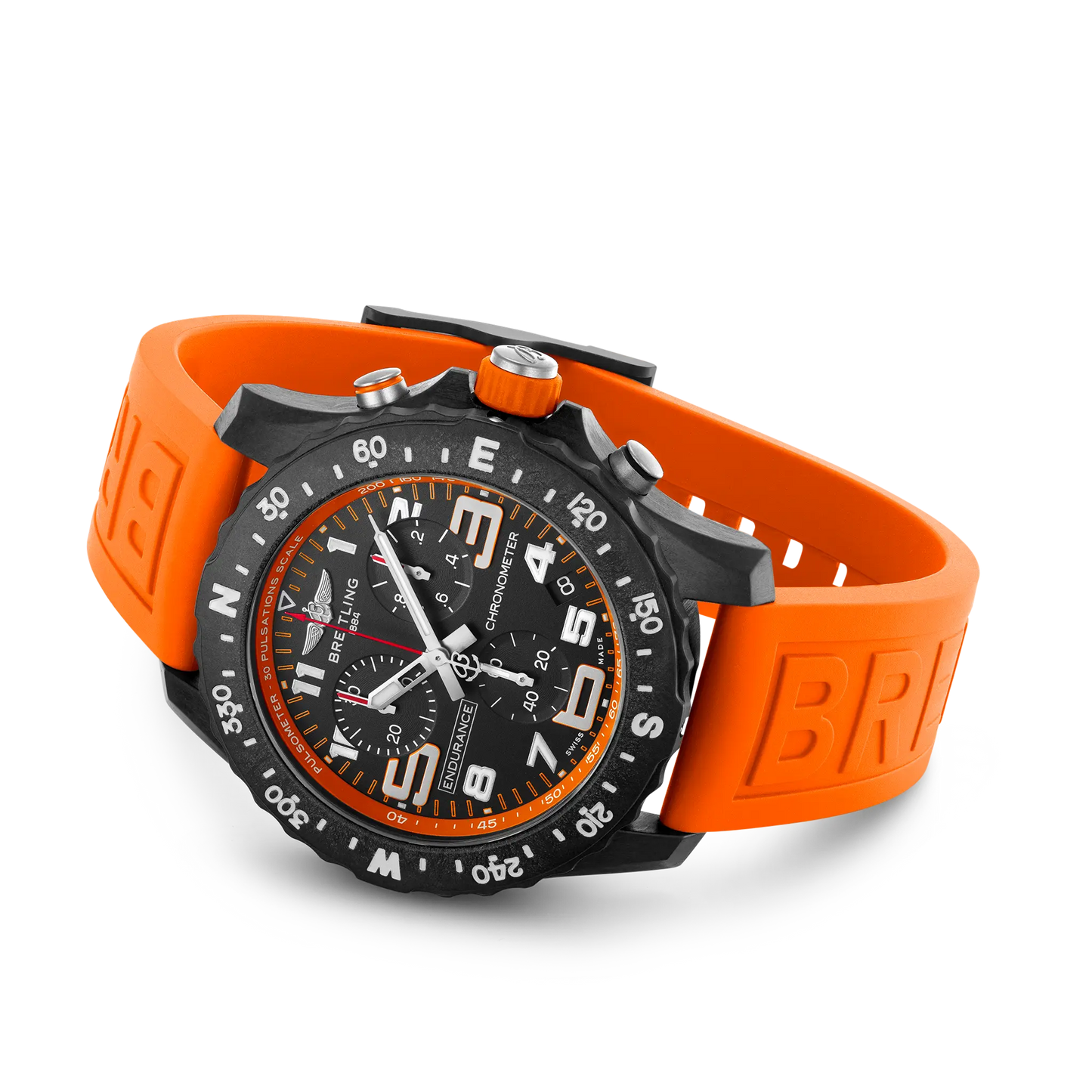 Breitling Endurance Pro X82310A51B1S1 – 44mm Men's Swiss Quartz Chronograph Watch with Black Dial, Orange Rubber Strap & Durable Breitlight Case