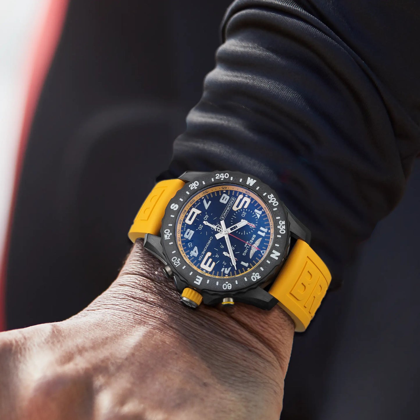 Breitling Endurance Pro X82310A41B1S1 – 44mm Men's Swiss Quartz Chronograph Watch with Black Dial, Yellow Rubber Strap & Lightweight Breitlight Case