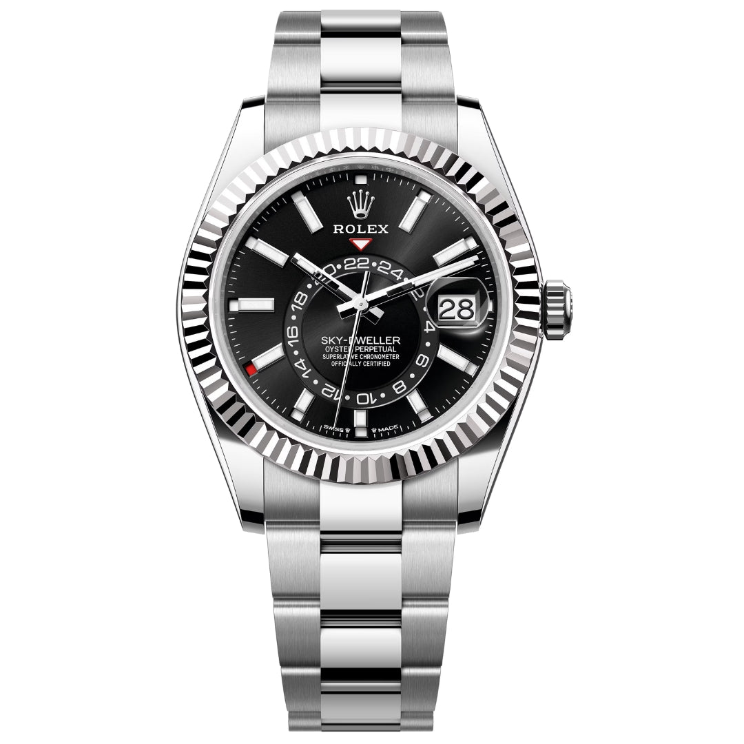 Rolex Sky-Dweller 42mm Black Dial White Gold Bezel Oyster Bracelet Men's Watch 336934-0007