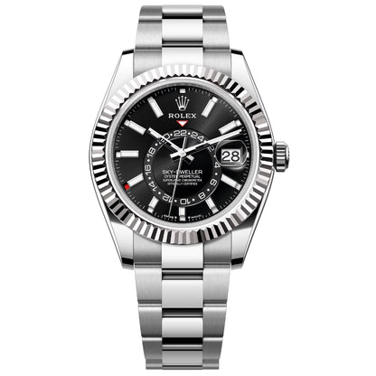 Rolex Sky-Dweller 42mm Black Dial White Gold Bezel Oyster Bracelet Men's Watch 336934-0007