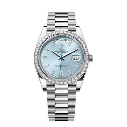 Rolex Day-Date 40 Ice Blue Dial Diamond Bezel Platinum President Watch 228396TBR