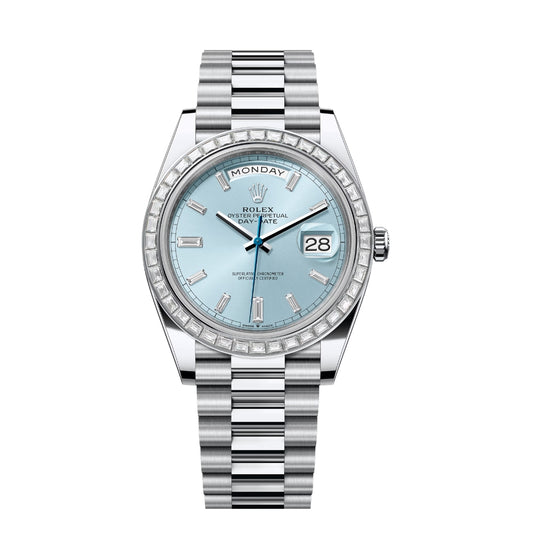 Rolex Day-Date 40 Ice Blue Dial Diamond Bezel Platinum President Watch 228396TBR